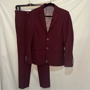 Renoir, Men’s Maroon Slim Fit 2-Piece Suit, Size S (34/28)